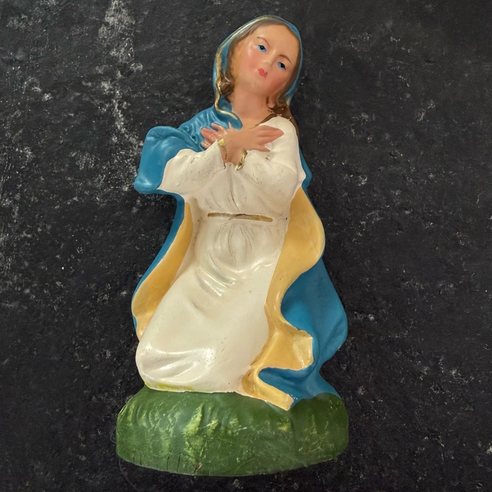 Vintage Italian Mary Figurine with Blue and White Robe